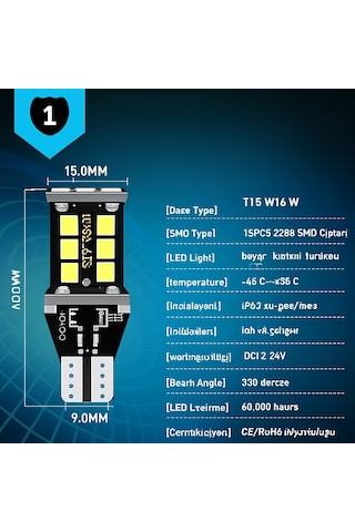 T15 Led Ampul 15 Ledli Canbuslı Ultra Parlak Beyaz