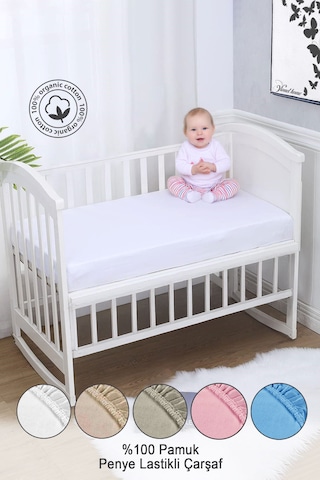 %100 Organik Pamuk Penye Lastikli Bebek Çarşafı