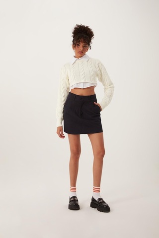 Quhox Kadın Triko Crop Sweatshirt Krem
