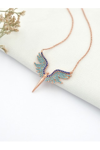Brezza Lusso Jewelry Mikail Meleği Mavi Firuze Taşlı Kadın Gümüş Kolye 45 CM