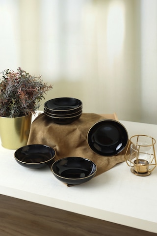 Keramika Siyah Gold Halka Çerezlik / Sosluk 13 Cm 6 Adet Siyah