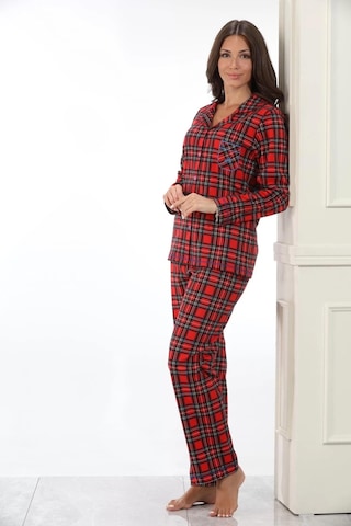 Etoile 98224 Kadın Önden Düğmeli Ekoseli Uzun Kol Pijama Takım 001