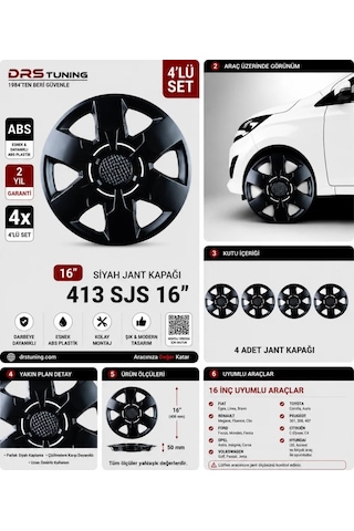 Volkswagen Uyumlu 16 Inç Kırılmaz Parlak Siyah Jant Kapağı 1 Takım 4 Adet No:413