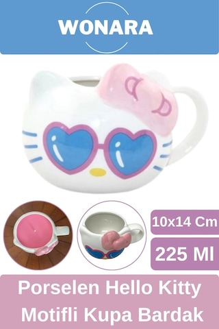Özel Tasarım Sevgili Arkadaş Şık Ve Dekoratif Hediyelik Porselen Hello Kitty Motifli Kupa Bardak Diğer