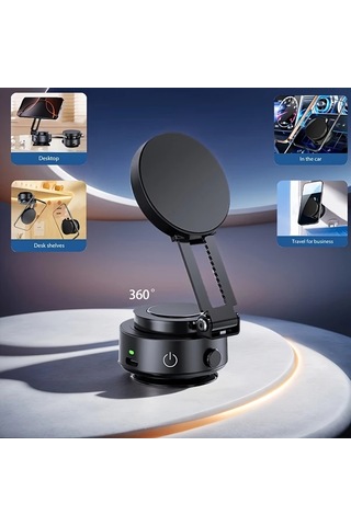 Motion003 Siyah Yükseltilmiş Versiyon Manyetik Emişli Araç Telefon Tutucu Taşınabilir Vantuzlu 360 Dönebilir Yüksek Stabilite