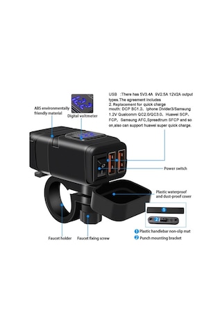 Pazly Çift Usb Portlu Qc3.0 Motorcu Şarj Cihazı - 12v Voltmetreli Hızlı Şarj