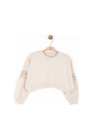 Kız Çocuk Pamuklu Orta Kalınlık Crop Sweatshirt-14713 KREM