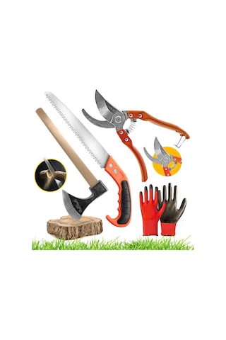 4 Parça Set Bağ Budama Makası 300m Testere Metal Nacak Balta