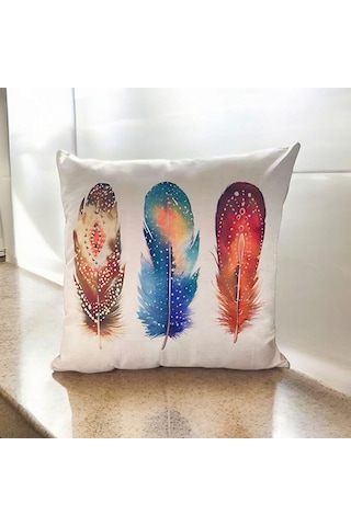 Tüy Desenli Dijital Baskılı 4'lü Dekoratif Yastık Kırlent Kılıfı 42 X 42 Cm