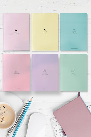 Kentsoylu A5 Ebat Kalın Karton Kapaklı Ciltli 6'lı Defter Seti 2 Çizgili-çizgisiz-kareli 128 Sayfa 90 Gram Amerikan Cilt Pastel Seri Çek Kopart Sayfa Mikro Perforaj