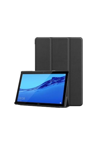Huawei Mediapad T5 10 Standlı Mıknatıslı Ultra Ince Deri Kılıf-Siyah