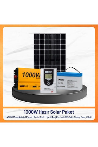 1000w Off-grid Güneş Enerji Sistemi 400w Monokristal Panel + Jel Akü + Mppt Şarj Kontrol Cihazı