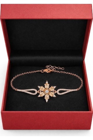 Çekirdekjewelry 925 Ayar Gümüş Şampanya Taşlı Bileklik Pembe