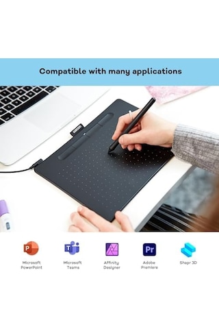 Wacom Intuos Medium Çizim Tableti, Çizim Ve Fotoğraf Düzenleme İçin Tablet, Basınca Duyarlı Kalemli, Siyah, Ev Ofis Ve E-öğrenme İçin İdeal