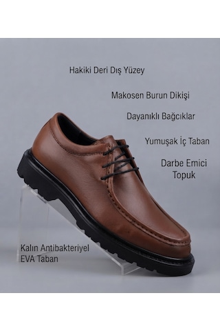Growish Gr0403 Hakiki Deri İtalyan Tarz Yüksek Eva Taban Koku Yapmaz Spor Klasik Kahverengi Ayakkabı
