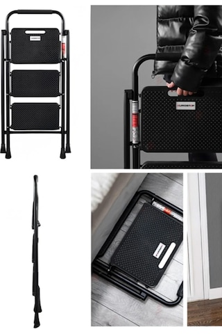 Perilla 51403 Stepla Geniş 3 Basamaklı Katlanır Merdiven Eurotower Siyah