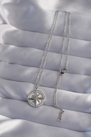 316l Çelik Zincir Gümüş Renk Zirkon Taşlı Kutup Yıldızı Kolye - Ebj240912w27680 Bakır