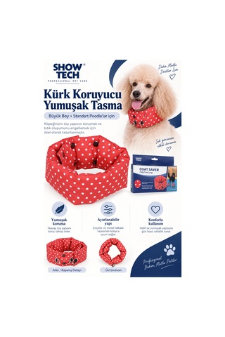 Show Tech Köpek Kürk Koruyucu Kıtık Oluşumunu Engelleyeci Yumuşak Tasma Büyük Boy Kırmızı