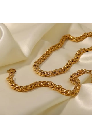 Gold Renk Spiga Model Kalın Burgu Çelik Kolye Ve Bileklik Set 4mm Altın