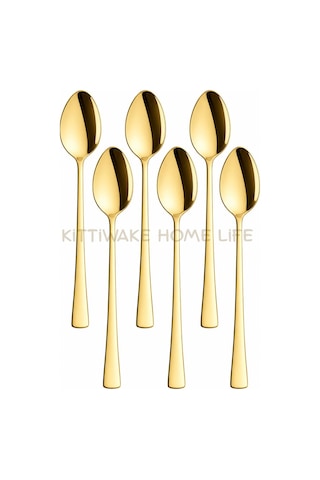 6 Lı Gold Çay Kaşığı Seti 11 Cm 18/10 Paslanmaz Çelik Parlak Kaşık Takımı