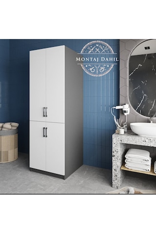 Venedik Çamaşır Ve Kurutma Makinesi Dolabı Banyo Dolabı Füme Beyaz Antrasit - Beyaz