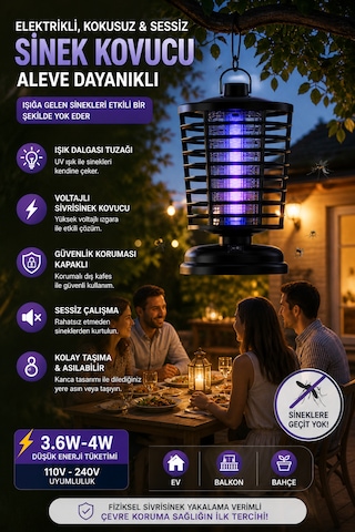 Elektrikli Sinek Kovucu Uv Işık Sessiz Güvenli 4w Düşük Tüketim Ev Bahçe Kullanım