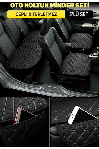 Tay Tüyü Oto Koltuk Minder Seti - Cepli & Terletmez - Siyah Beyaz
