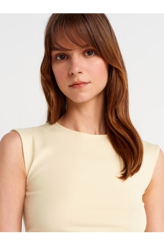 Dilvin 21054 Büzgülü Basic T-shirt-açık Sarı Açık Sarı