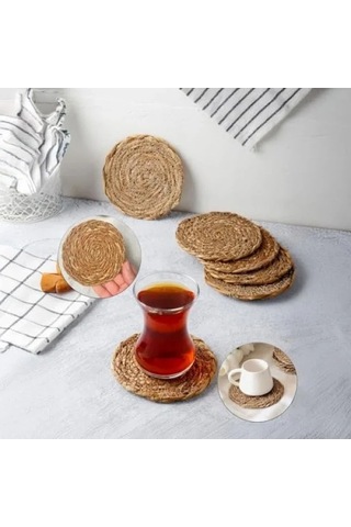 El Yapımı Yuvarlak Hasır Bardak Altlığı - 10 Cm, 6 Adet 1