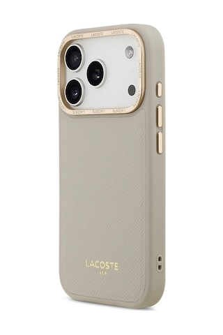 Apple Uyumlu iPhone 17 Pro Kılıf Lacoste Lisanslı M-safeli Champs Elysees Pu Deri Tasarımlı Kapak Gri Gri