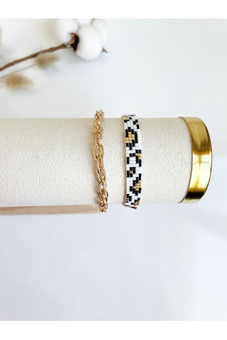 Nevoaccessory Siyah Leopar Desenli Miyuki Bileklik Set Çok Renkli