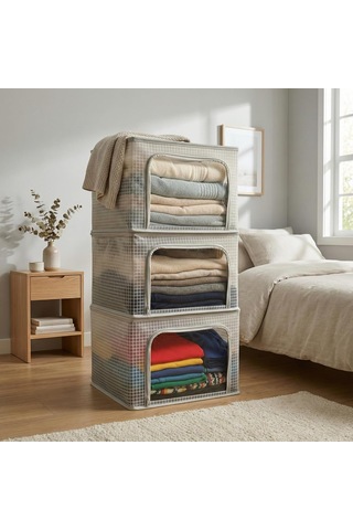 Çelik Destekli Katlanabilir Şeffaf Pvc Dolap Düzenleyici - 38x48x28 Cm Baza İçi Ve Kıyafet Saklama Hurcu Organizer Çok Renkli