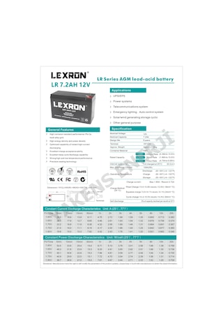7.2 Ah 12v Kuru Akü Lexron