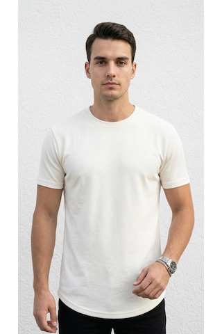 Plus Scorpion Erkek Slim Fit Basic Tişört Esnek, Terletmeyen Pike Dokulu Kumaş Ekru