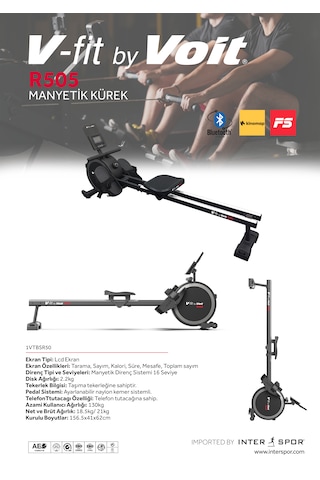 Voit Vfit By R505 Manyetik Kondisyon Küreği Bluetooth'lu Dik Katlanabilir Bluetooth Uygulamalı
