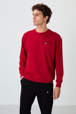 Tommy Life Kırmızı - Siyah Casual O Yaka Lastik Paça Pamuklu Erkek Oversize Eşofman Takımı - 85120 Kırmızı - Siyah