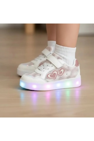 Tuğba Ortopedi 028 Kız Çocuk Led Işıklı Sneaker Bej