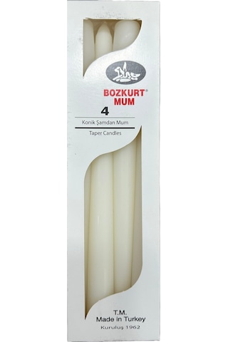 Bozkurt Konik Şamdan Mum Fener Mumu - Beyaz - 24 Cm. - 4 Adetlik Paket Beyaz