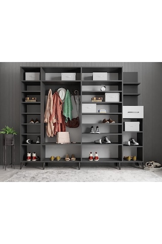 Açelya Portmanto Vestiyer Füme Beyaz  M7-270 cm