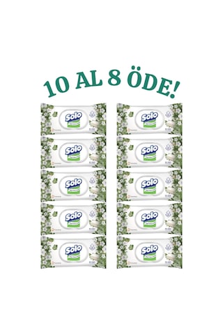 Solo Islak Havlu Beyaz Sabun Kokulu 90 Yaprak 10 Adet Bebek Kullanımına Uygun 10'lu Set
