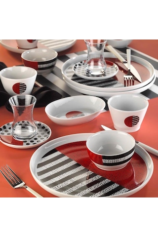 Kütahya Porselen Mood 30 Parça Kahvaltı Takımı 12065 Beyaz - Siyah