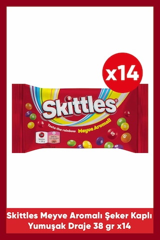 Skittles Meyve Aromalı Şeker Kaplı Yumuşak Draje 38 G X14
