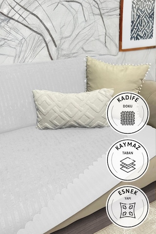 Kaymaz Taban Süngerli Kadife Koltuk - Çekyat Örtüsü 170x210 - Gri Gri