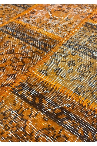 Modern Bohem Stil Vintage Halı Özel Tasarım Patchwork Koleksiyonu Doğal Halı Turuncu