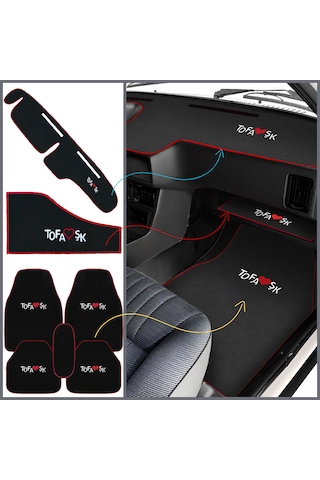 Tofaş Şahin Doğan Kartal Nakışlı Oto Halı Paspas Seti & Alçak Torpido Kaplama Halısı & Sehpa Örtüsü Siyah