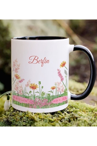 Bk Gift Kişiye Özel İsimli Çiçek Tasarımlı Siyah Kupa Bardak- 14, Arkadaşa Hediye, Sevgiliye Hediye, Doğum Günü Hediyesi Kobitmeyencom34684 Bk Gift