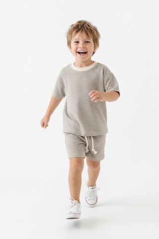 Miababy Desenli Şort Tişört 2li Takım Bej