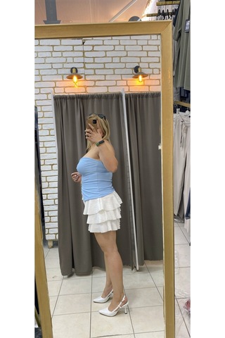 Tuba Toptaş Ottoman Straplez Bluz Mavi