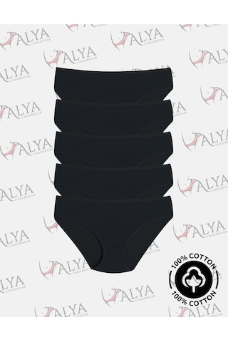 Alya Underwear %100 Pamuklu Kadın Külot Normal Bel Yükseklikli Jakarlı Kalp Desenli Kumaş Slip Siyah
