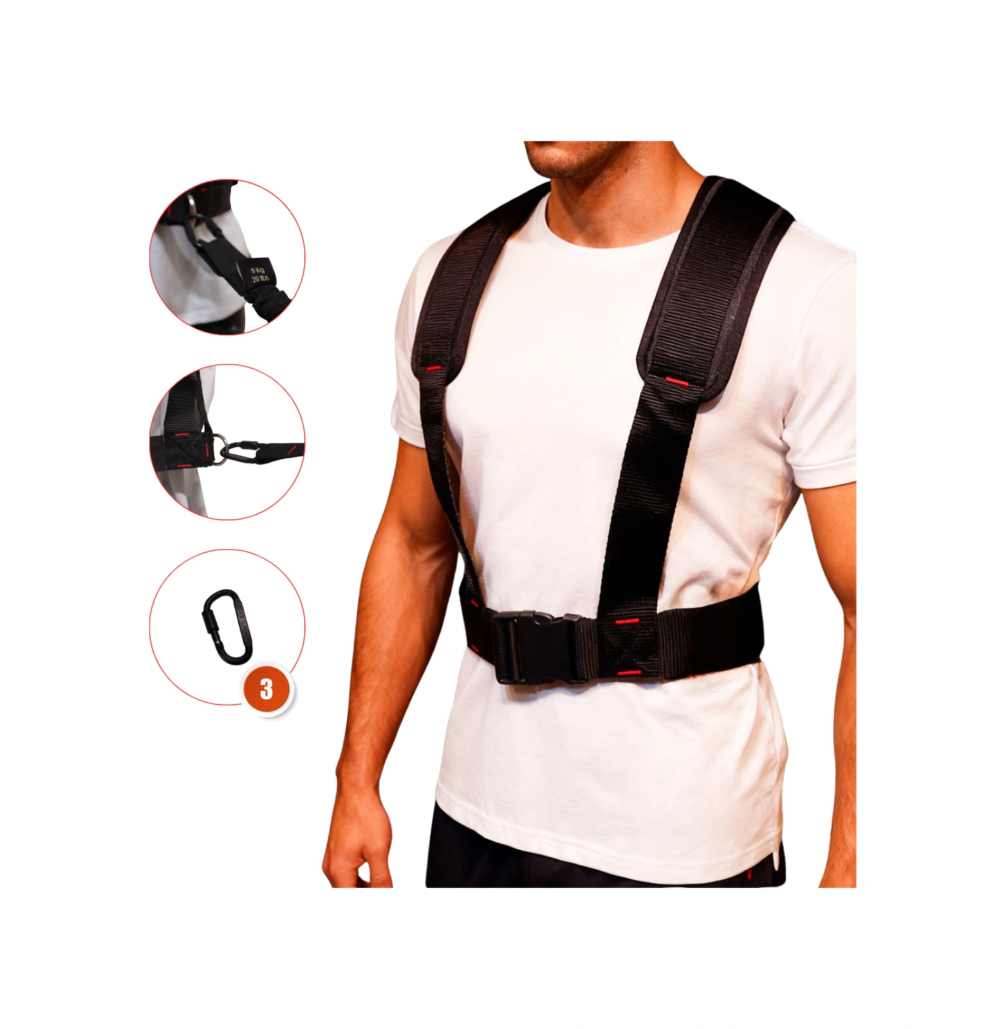 Rebuwo Dirençli Ağırlık Antrenman Kemeri 3 Karabinalı Set Hortum Kolonlu Lastik, Omuz Koruyucu, Alüminyum Kilitli Karabina Siyah